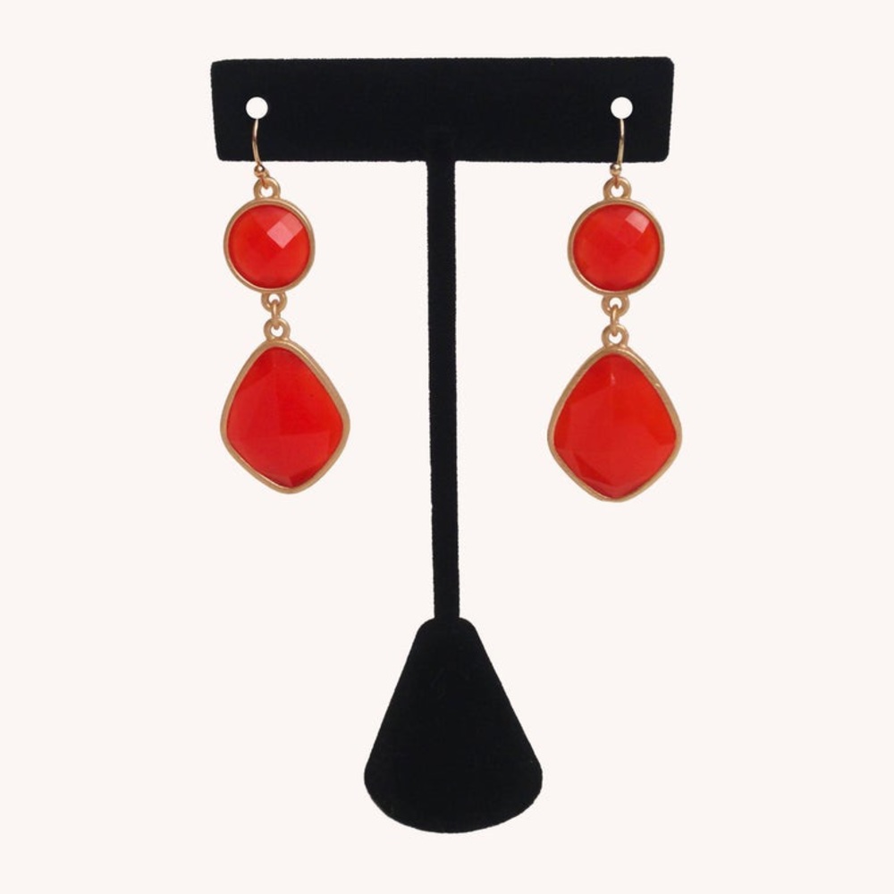 Red Orange Geo Drop Earrings